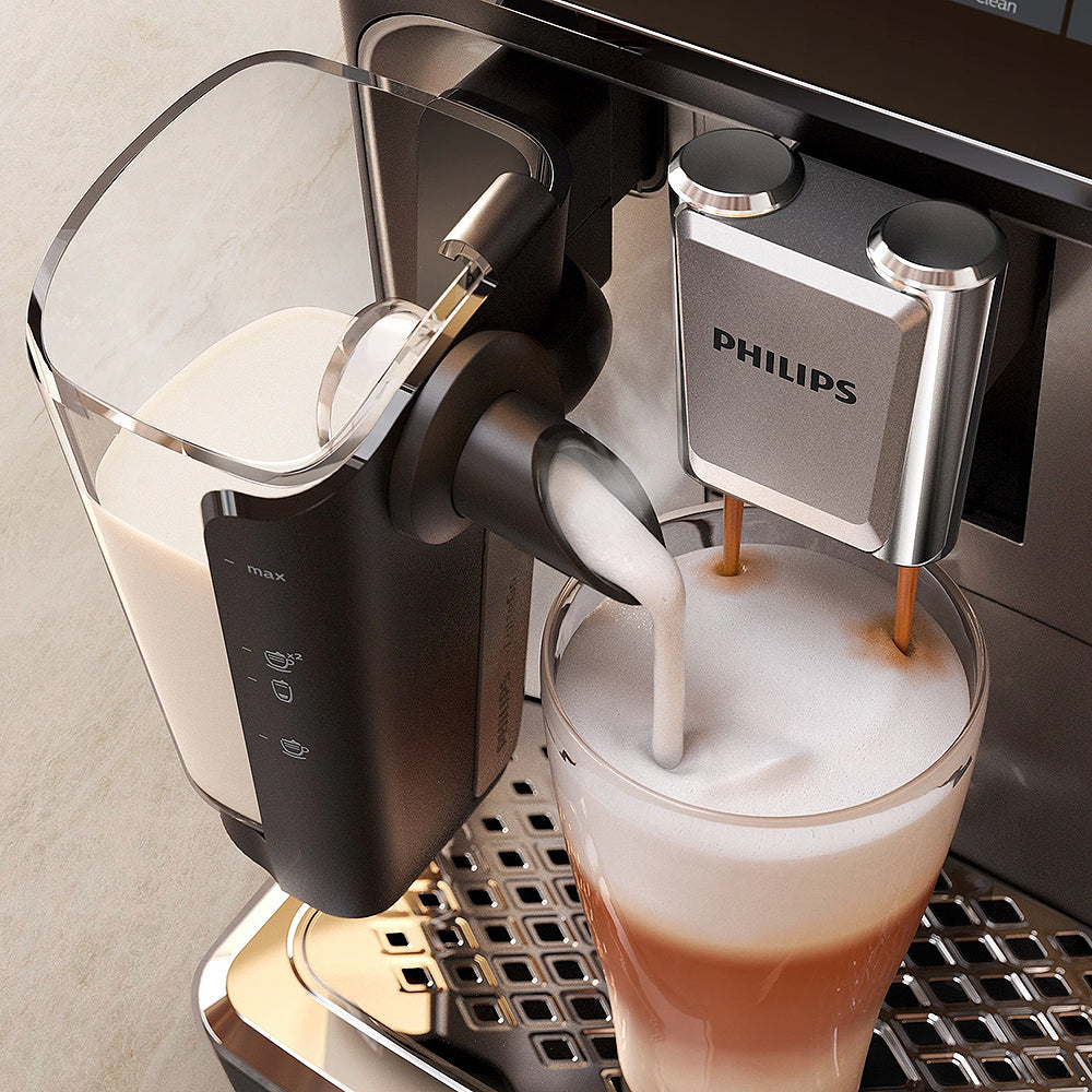 Philips Series 3300 Kaffeevollautomat EP3347/90 - 6 Getränke, Farb Touchscreen Display, LatteGo Milchsystem, SilentBrew, Keramikmahlwerk, AquaClean Filter - Schwarz/Chrom
