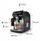 Philips Series 3300 Kaffeevollautomat EP3347/90 - 6 Getränke, Farb Touchscreen Display, LatteGo Milchsystem, SilentBrew, Keramikmahlwerk, AquaClean Filter - Schwarz/Chrom