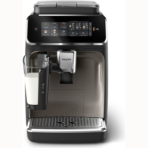 Philips Series 3300 Kaffeevollautomat EP3347/90 - 6 Getränke, Farb Touchscreen Display, LatteGo Milchsystem, SilentBrew, Keramikmahlwerk, AquaClean Filter - Schwarz/Chrom